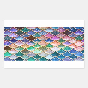 Luxury summerly multicolor Glitter Mermaid Scales Rectangular Sticker