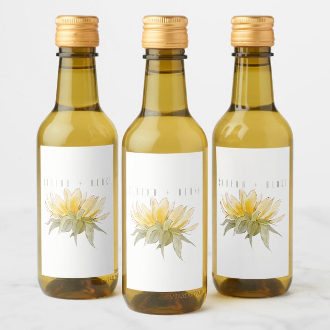 Luxury Sunflower Wedding White  Wine Label (Bottles)