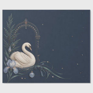 Luxury Swan Christmas Midnight Navy Wrapping Paper