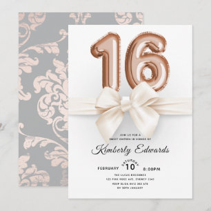 Luxury Sweet 16 Rose gold Balloons Invitation