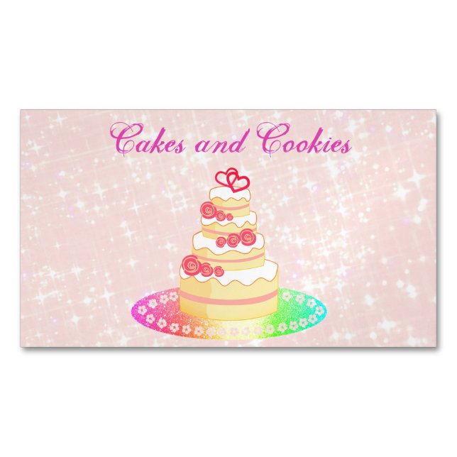  Luxury Sweet Pink Cakes  Magnetic Business Card (Front)