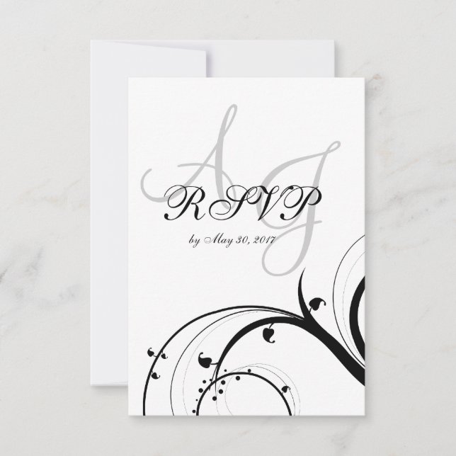 Luxury Swirl Double Monogram Wedding RSVP Card (Front)