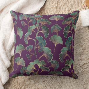 Luxury Tael Ginkgo Leaves on Deep Purple (1) Cushion
