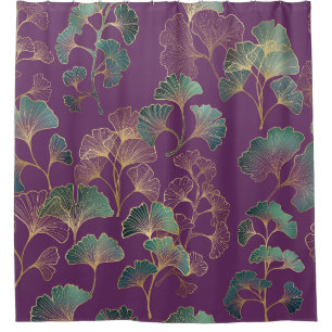 Luxury Tael Ginkgo Leaves on Deep Purple (2) Shower Curtain