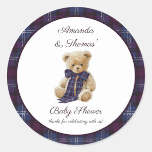 Luxury Tartan Baby Shower thank You Classic Round Sticker