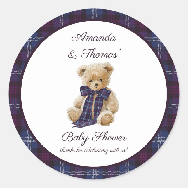 Luxury Tartan Baby Shower thank You Classic Round Sticker (Front)