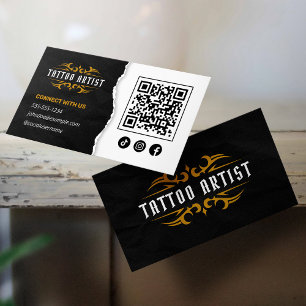Luxury Tattoo Artist Gold Black Connect with us Business Card