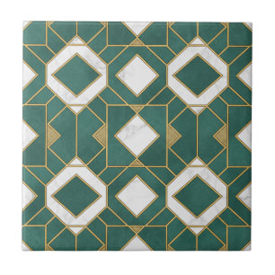 Luxury Teal and Gold Art Deco Geometric Seamless Tile