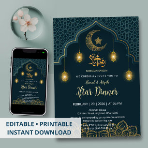 Luxury Teal and Gold Mandala Iftar Invitation