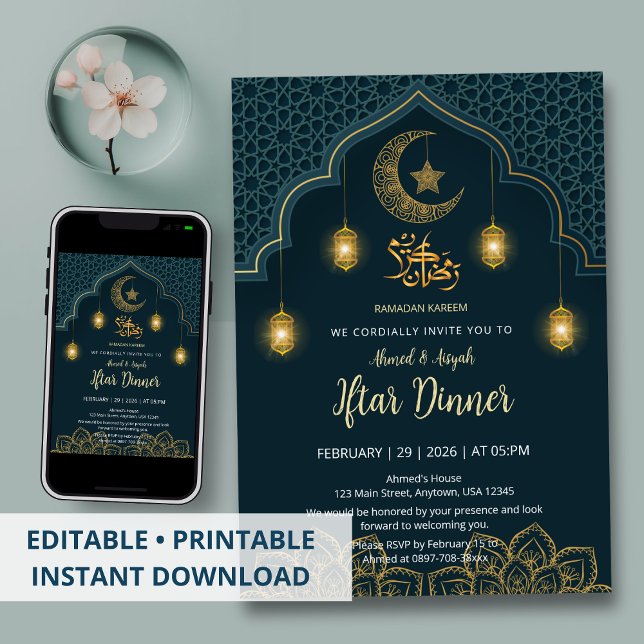 Luxury Teal and Gold Mandala Iftar Invitation (Creator Uploaded)