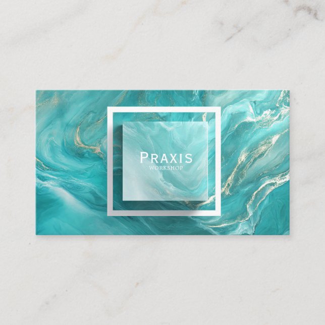 Luxury Teal and Gold Marble Liquid Abstract Business Card (Front)