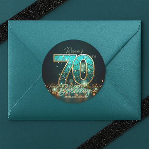 Luxury Teal and Gold Stained Glass 70th Birthday Classic Round Sticker