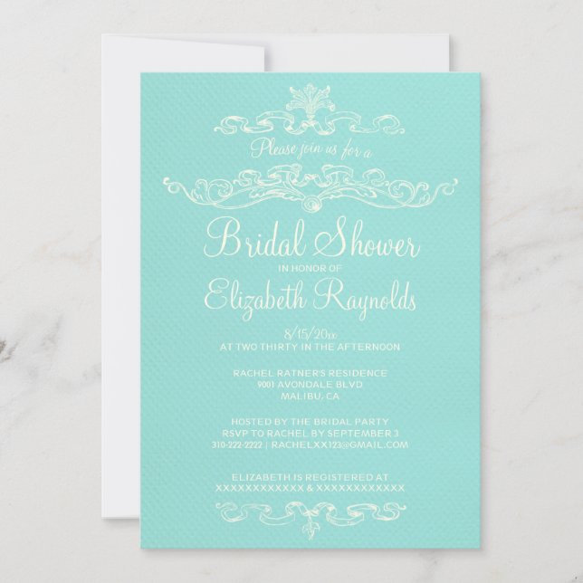 Luxury Teal Bridal Shower Invitations (Front)