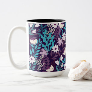 Luxury Teal & Burgundy Floral Two-Tone Coffee Mug