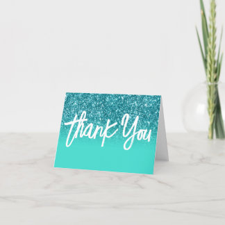 Luxury Teal Glitter Turquoise Ombre Thank You Card