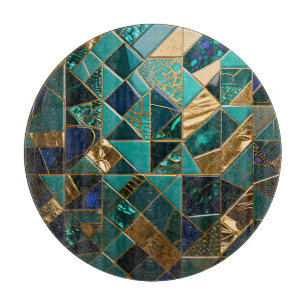 Luxury Teal Gold Geometric Mosaic Pattern Cutting Board