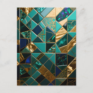 Luxury Teal Gold Geometric Mosaic Pattern Postcard