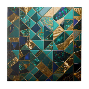 Luxury Teal Gold Geometric Mosaic Pattern Tile