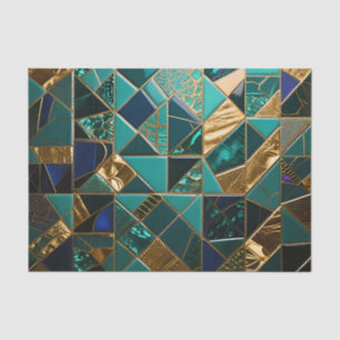 Luxury Teal Gold Geometric Mosaic Pattern Tissue Paper