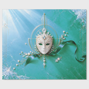 Luxury Teal Masquerade Christmas Wrapping Paper