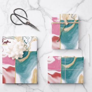 Luxury Teal & Rose Gold Marble Swirl Fluid Marble Wrapping Paper Sheet