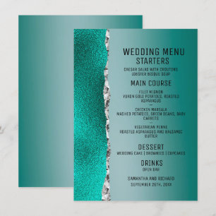 Luxury Teal Turquoise Silver Glitter Wedding Menu
