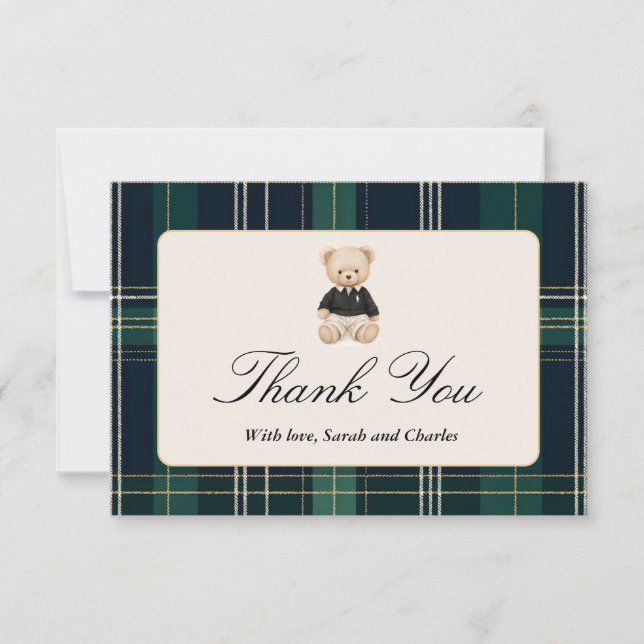 Luxury Teddy Bear Baby Shower Boy Thank You Card (Front)