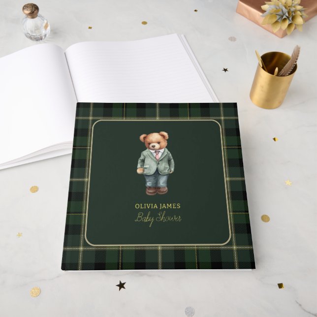 Luxury teddy bear baby shower guest book (Front Open)