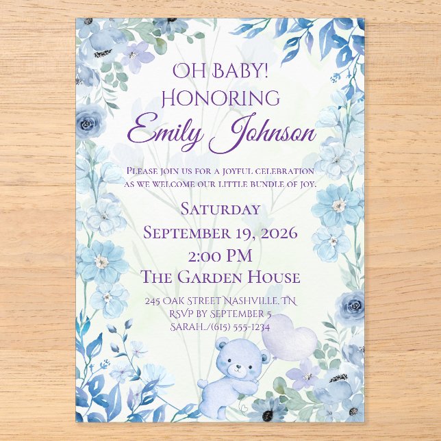 Luxury Teddy Bear Baby Shower Invitation (Front)
