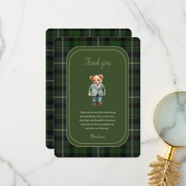 Luxury teddy bear baby shower thank you card (Front/Back In Situ)