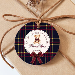 Luxury Teddy Bear Christmas Bow Plaid Thank you Favour Tags