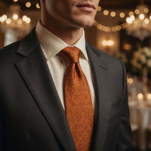 Luxury Terracotta Burnt Orange Baroque Floral  Tie