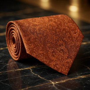 Luxury Terracotta Burnt Orange Baroque Floral Tie