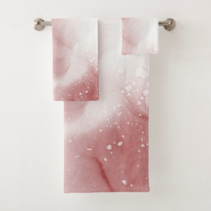Luxury Terracotta Rose Alcohol Ink Abstract Summer Bath Towel Set