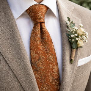 Luxury Terracotta Rust Baroque Damask Floral  Tie