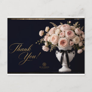 Luxury Thank You Postcard Pink Roses White Vase
