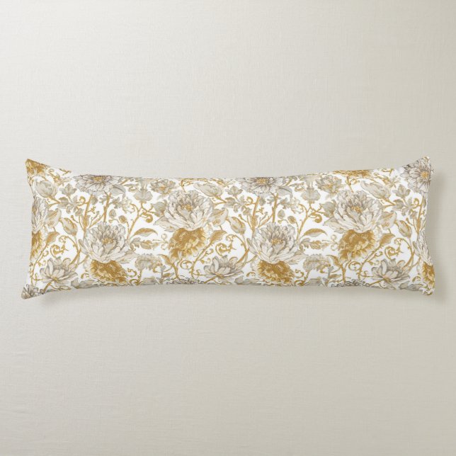 Luxury,The Beauty of Blooming Gold Flowers Pattern Body Cushion (Front)