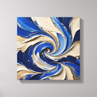 Luxury Thick Impasto Blue Waves Gold Veins Wall Ar Canvas Print