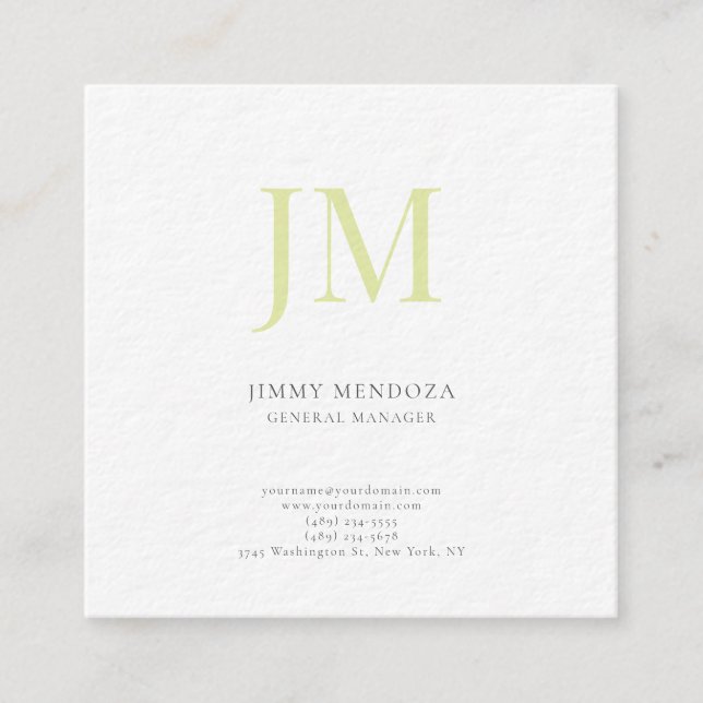 Luxury thick modern plain professional monogram square business card (Front)