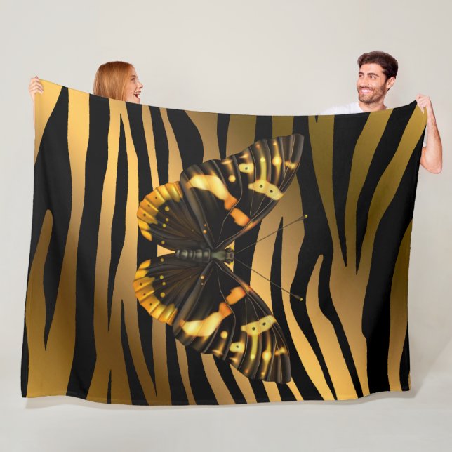 Luxury Tiger Butterfly Trendy Line Fleece Blanket (In Situ)