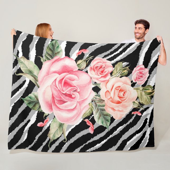 Luxury Tiger Rose Trendy Line Fleece Blanket (In Situ)
