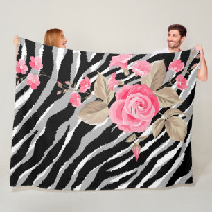Luxury Tiger Rose Trendy Line Fleece Blanket