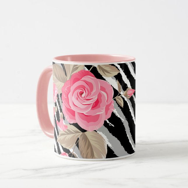 Luxury Tiger Rose Trendy Line Mug (Front Left)
