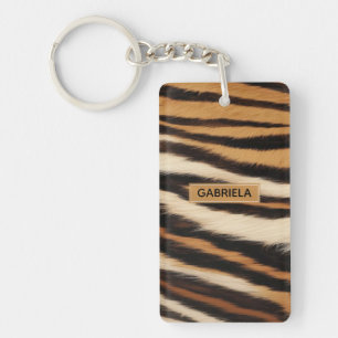 Luxury Tiger Skin Faux Fur Wild Animal Stripe Key Ring