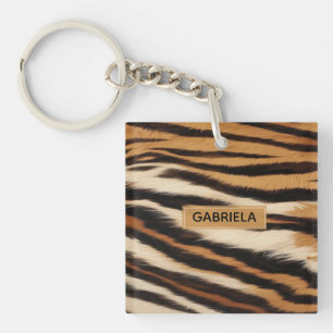 Luxury Tiger Skin Faux Fur Wild Animal Stripe Key Ring