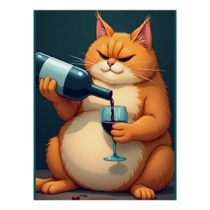 Luxury Tipsy Cat Modern Art Illustration Poster