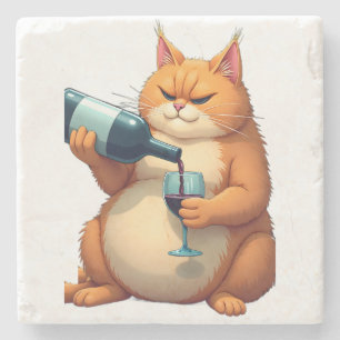 Luxury Tipsy Cat Modern Art Illustration Stone Coaster