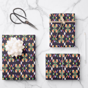 Luxury Traditional Songket Pixel Embroidery Motif  Wrapping Paper Sheet