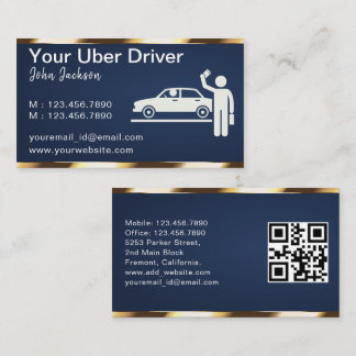 Luxury Transport Car QR Code Blue & Gold  Business Card