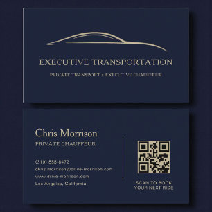 Luxury Transport Car QR Code Blue & Gold Business Card